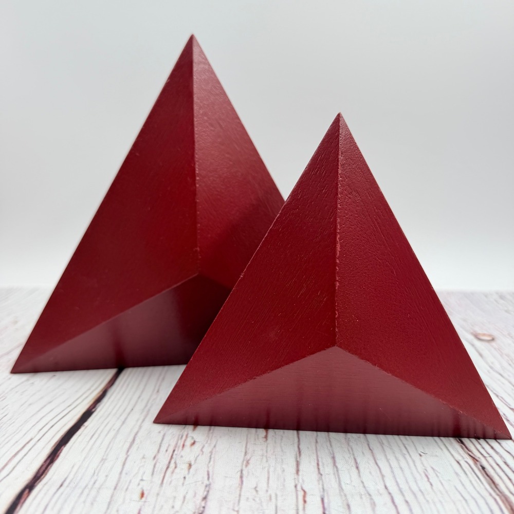 Red Wooden Pyramid Trinket Boxes Set of 2 Geometric Nesting Decor